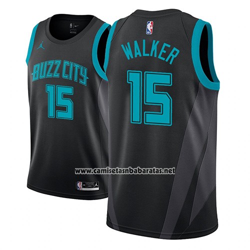Camiseta Charlotte Hornets Kemba Walker #15 Ciudad 2018-19 Negro